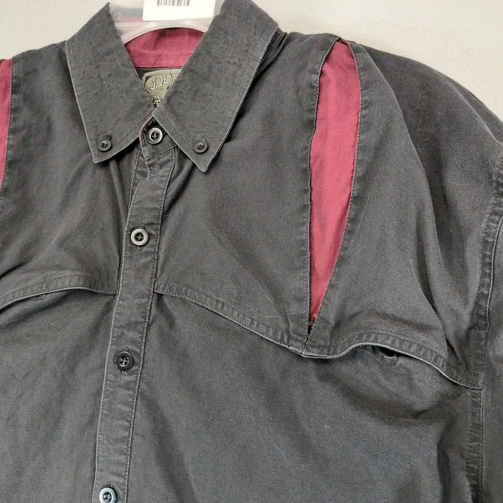 Vintage 90s Dusty Road Black Western Rodeo Shirt Mens L Hidden Pockets Cowboy